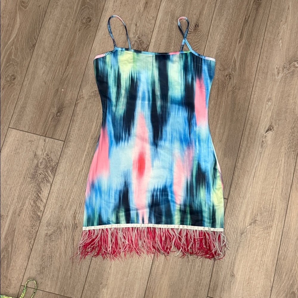 Colorful Tie-Dye Dress with Fringe